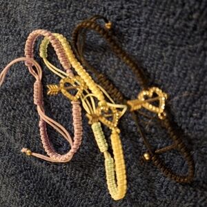 Three Adjustable Pull Tie Heart Bracelets